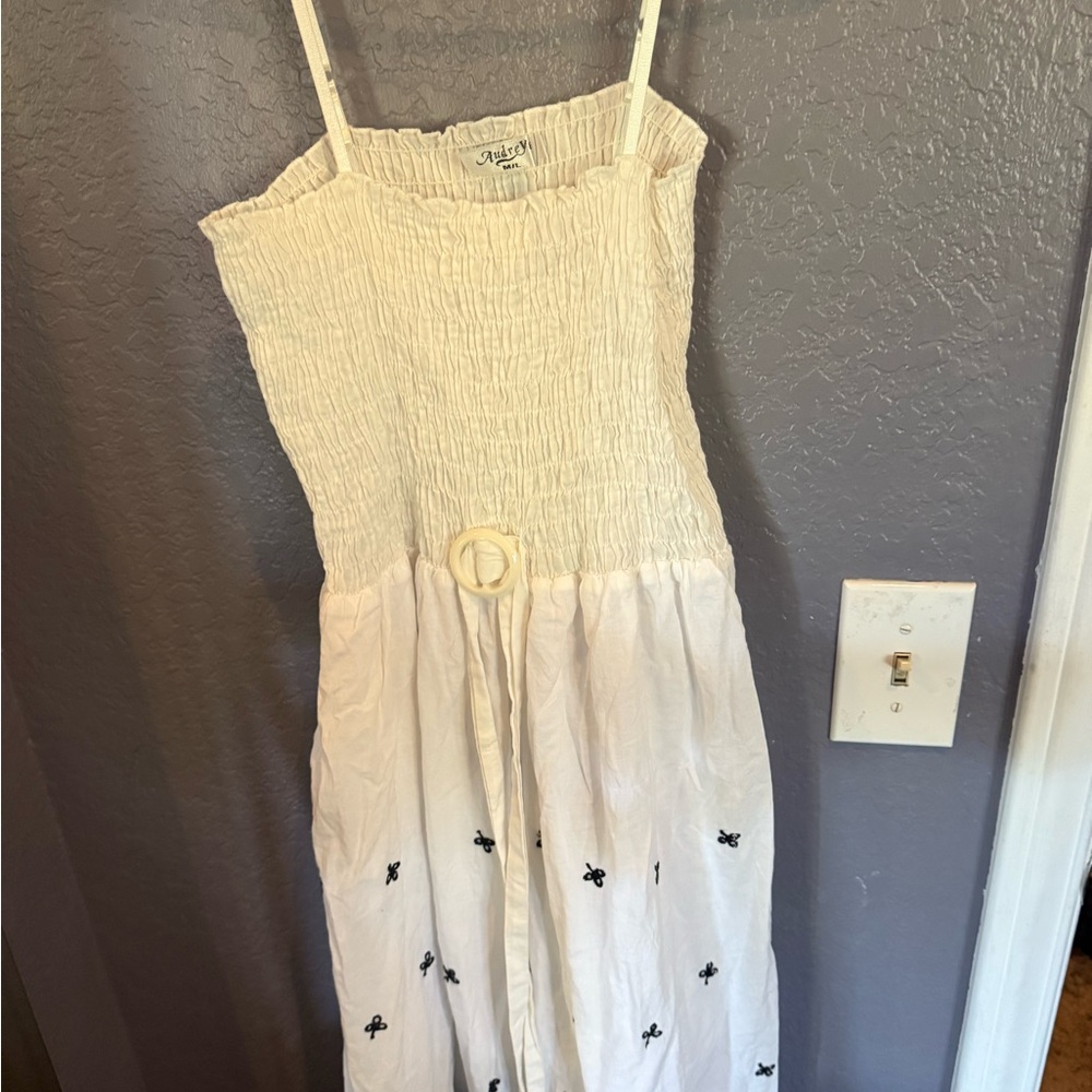 White and Black Embroidered Dress